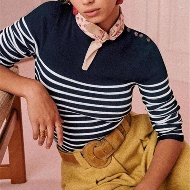 

Women' Sweaters Women O-neck Stripes Shoulder Buttons Simple Knit Pullover Tops Loose Fit Casual Spring, Sweater