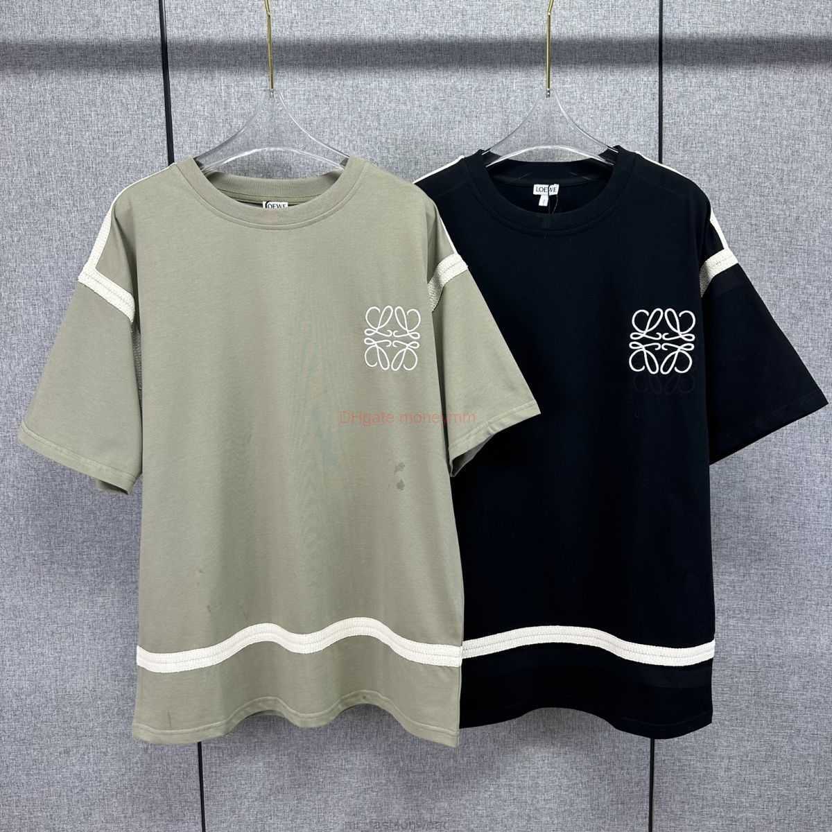 

Designer Fashion Clothing Tees Tshirts Loewe Online Celebrity with Inset Stitching Design Embroidery Niche Round Neck Unisex Loose Fitting Mid Length Top Tshirt Tr, Black