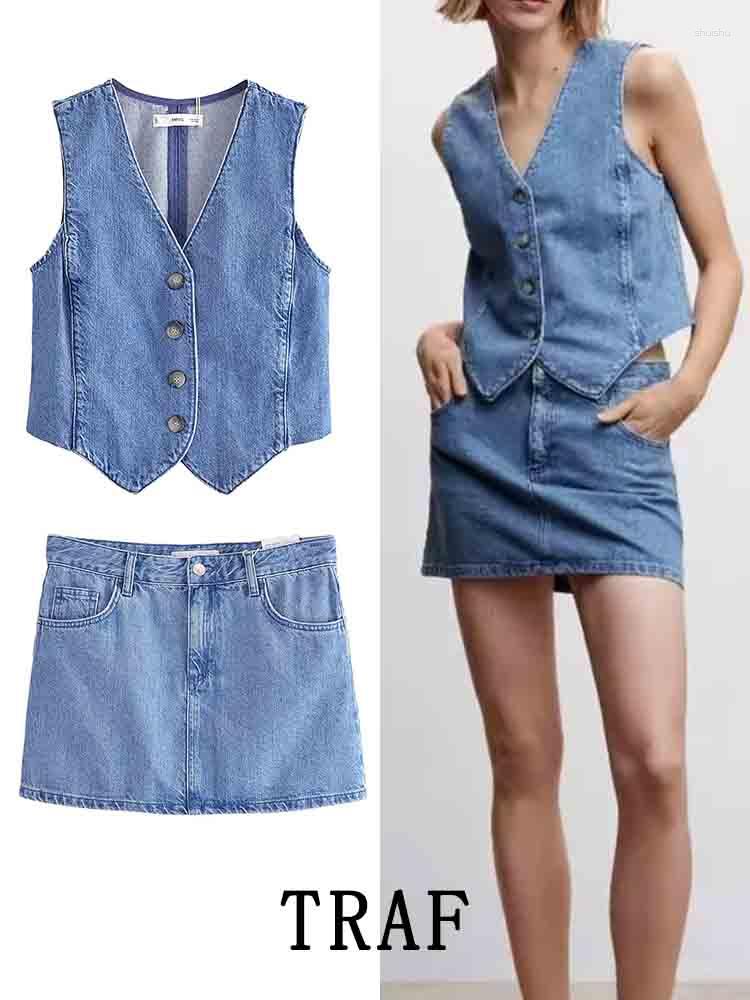 

Women's Vests Women's Vest 2023 Fashion Denim Sleeveless For Women Jackets Short Sets Street Outerwear Causal Tops
