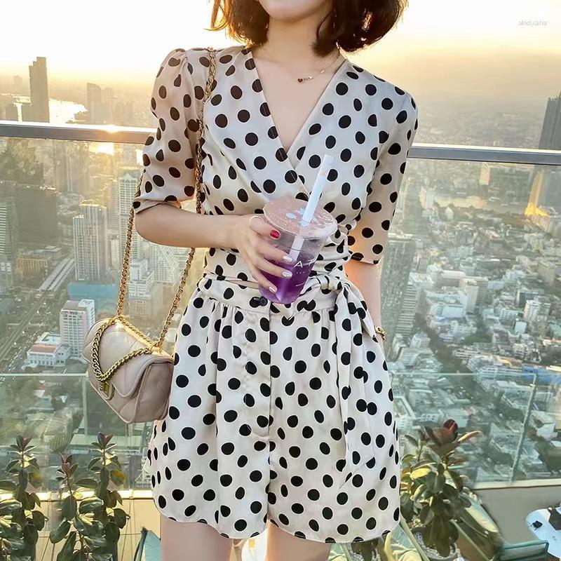

Women' Shorts Women' Women' Polka Dots Dotted Short Sleeve V-neck Sashes Top And Twinset 2 Pc Pants Suit SMLXL, Pic color