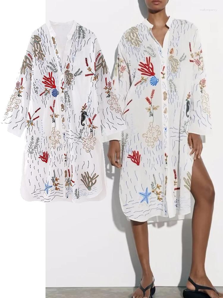 

Casual Dresses Print Long Dress Fashion Embroidery Shirt Woman Midi For Women 2023 Sleeve Female, Picture shown