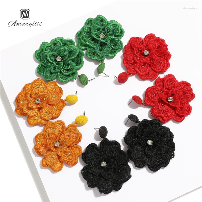 

Stud Earrings Amaiyllis Wedding Cloth Flower For Women Chunky Petals Statement Post Rose Girls Gift Brincos