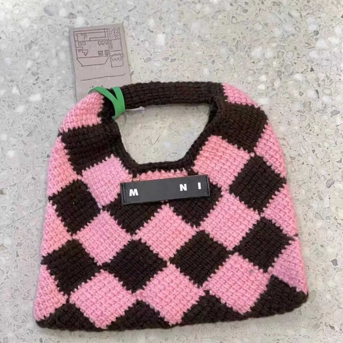 

stylisheendibags Desigenr Bag Diamond check color knitting woven clutch bag 2024 Autumn/winter new marni bag fluffy women's bag, Multi-color