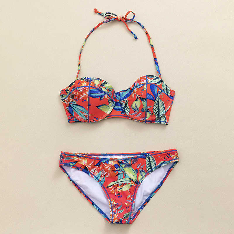 

Bikini Women's Export Strap Style Sexy Spicy Girl Swimwear Slim Fit Printed Steel Ring Split Swimwear Beach SuitG6, Watermelon red