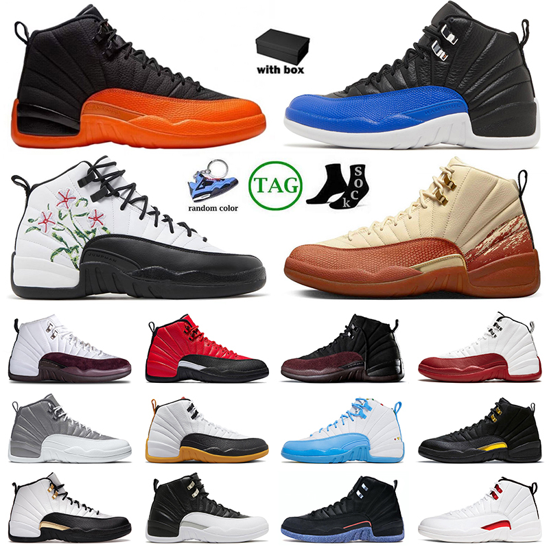 

With Box Jumpman 12 Mens OG Basketball Shoes 12s Brilliant Orange A Ma Maniere Flower Stealth Hyper Royal Playoffs Black Taxi OVO White Twist Jordens Sneakers, C45 game royal 40-47