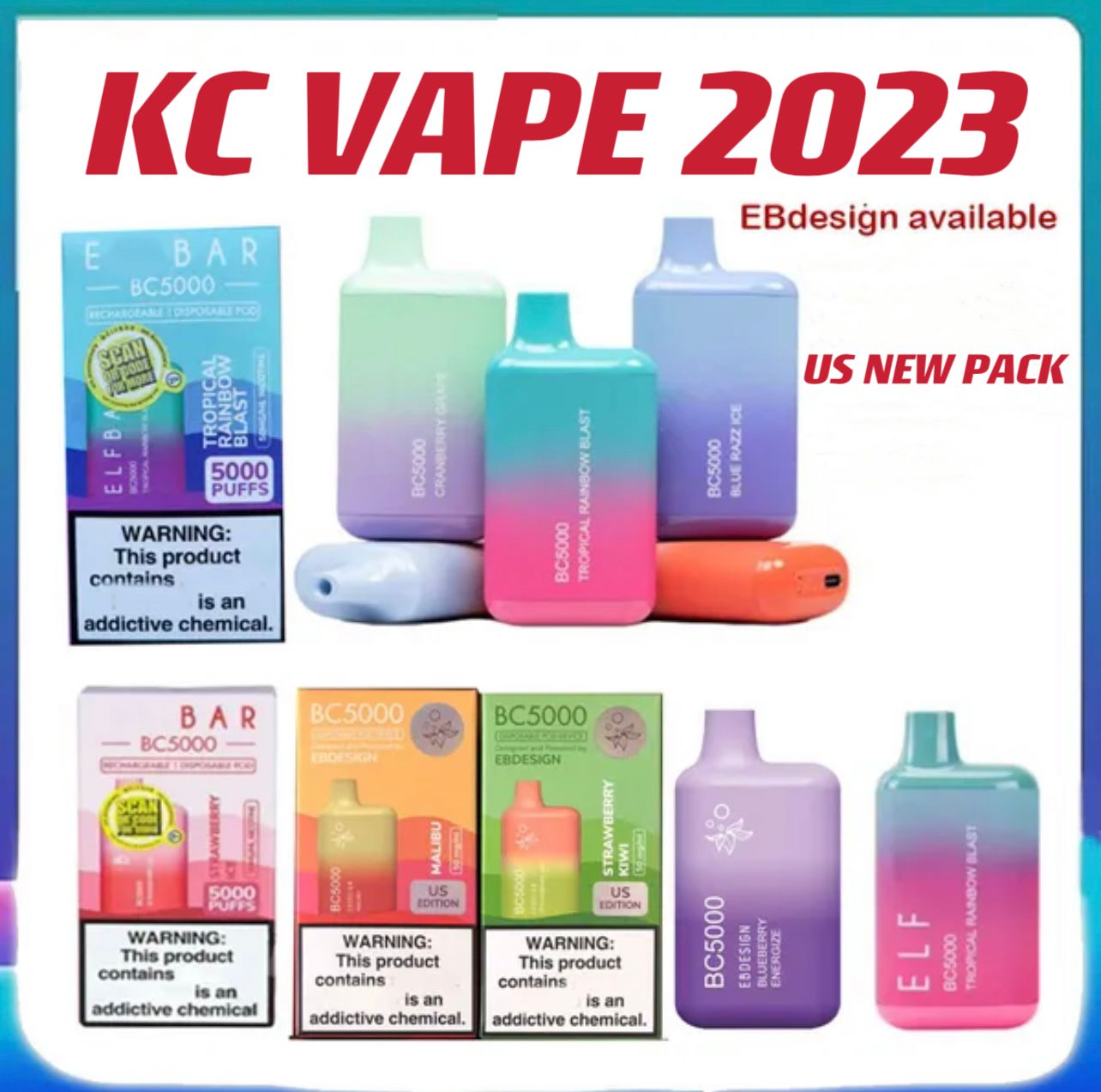

2023 US New Packaging ELF BC 5000Puffs Disposable Vape pen ELF Ultra 5000 BAR Cigarette Prefilled 13ml Pod 650mah Rechargeable Battery