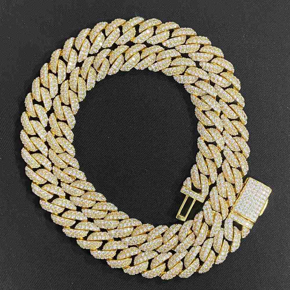 

Hq Gems 8 Inch 10mm S925 Silver Full Iced Out Moissanite Diamond Hip Hop Cuban Chain Link Miami Necklace for Men