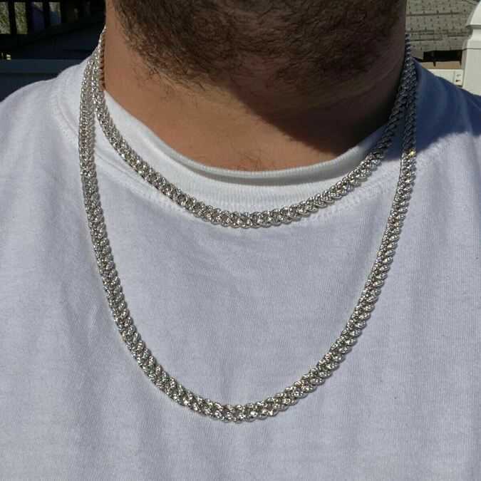 

Quality Handmade 6mm Iced S925 Sterling Silver Moissanite Miami Cuban Link Chain