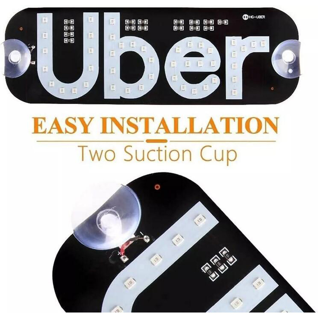 UBER LED Light Sign, Blue Glow LED Sign Decal Stickers with Suction Cups Flashing Hook on Car Window with DC12V Car-image-736568523