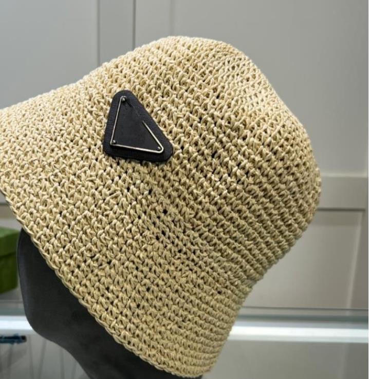 

Women Designer Bucket Hat 2023 Summer Straw Handmade Crochet Hats Luxury Designer Fisherman Sun hats Beach Beanies Caps Fashion Knit Caps panama, Black