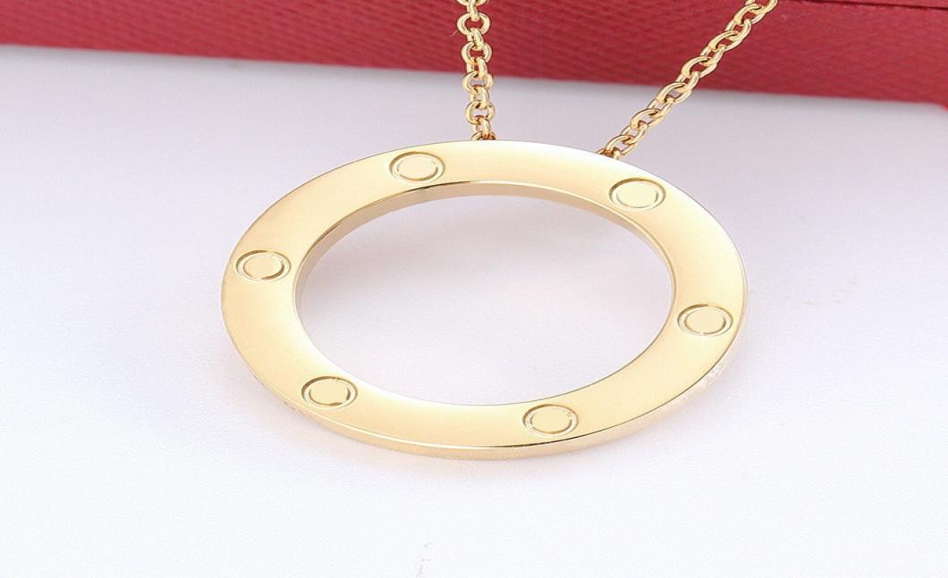 

Women Designer Necklace Simple Pendant Luxury Fashion Jewelry Titanium Steel Circle Pendants Anniversary chain diamond Pendant gift gold Rose Silver1445406