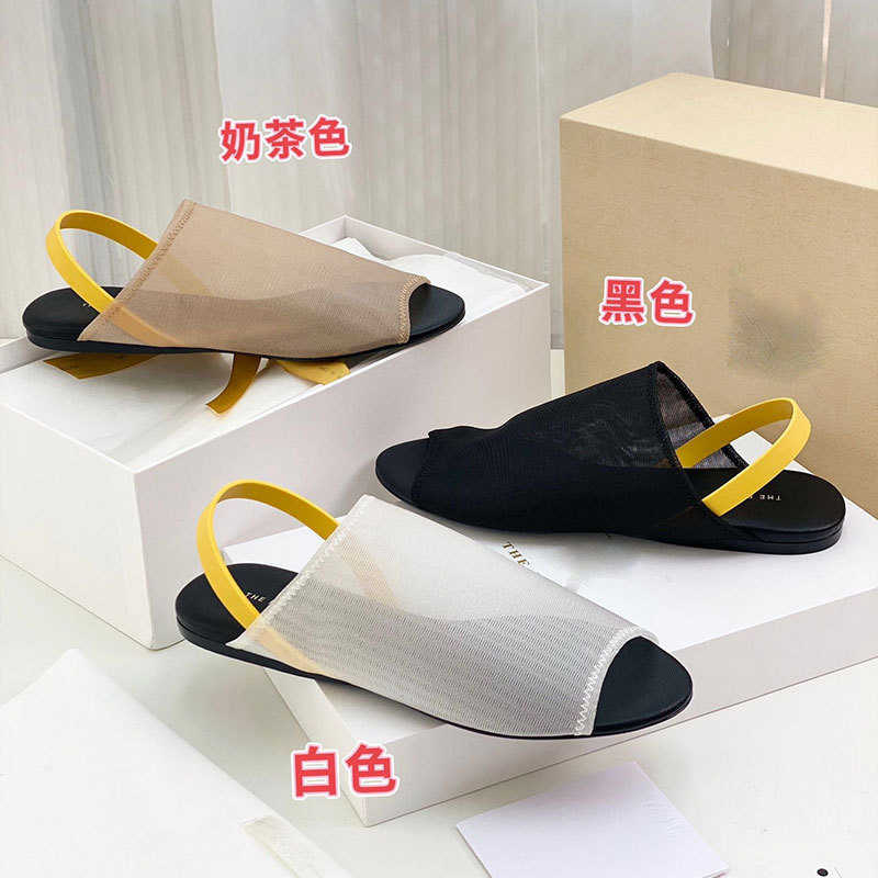 

the row The Row Mesh Sandals Women's Spring/Summer 2023 New Fish Mouth Flat Bottom Transparent Genuine Leather Large Sole Small French Sandals, Black
