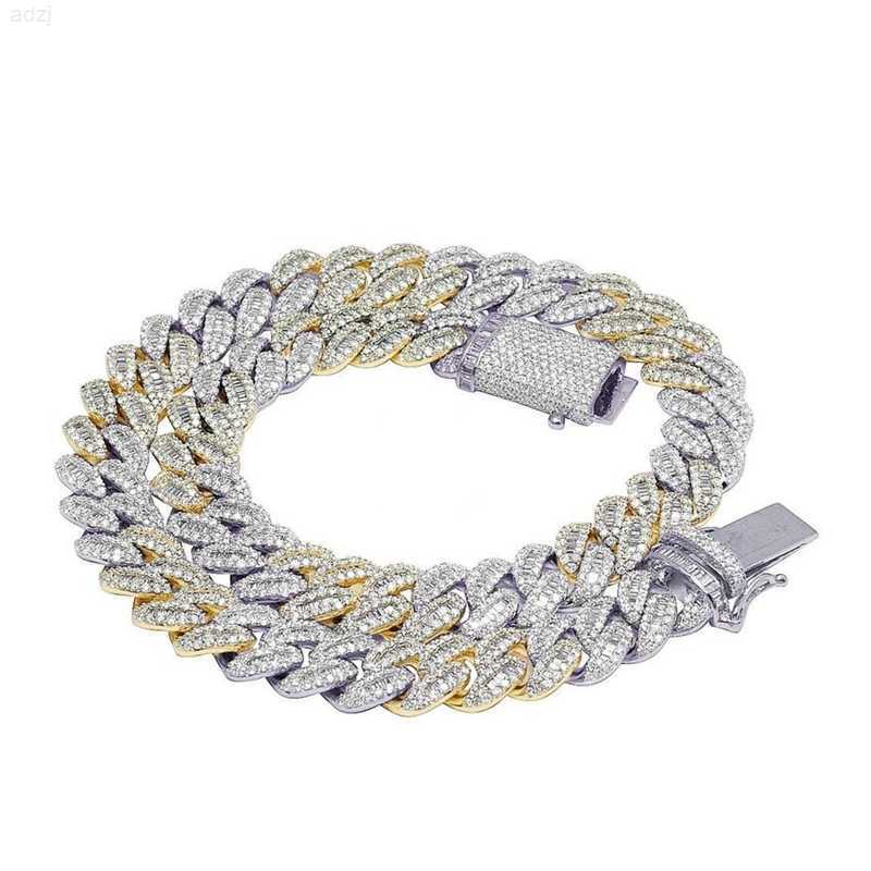 

Hip Hop 925 Sterling Silver 12mm Baguette Two-tone Iced Out Moissanite Cuban Link Chain Necklace