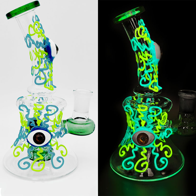 

Hookah Glass Bong Water Bongs Dab Rig Smoke Pipe 3D Drawing Eye Design 6.9 Inch 14mm Joint Quartz Banger Glow In Dark Dabber rigs