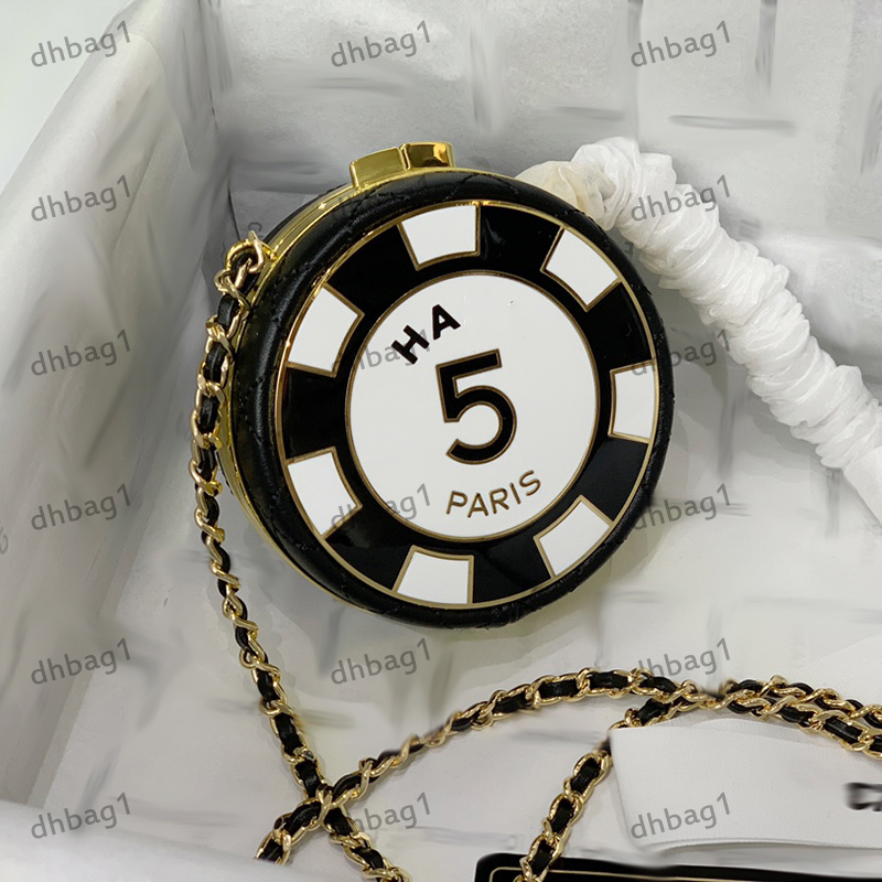 

23ss Designer Ladies Makeup Bag Round Pie Chip Bag Classic Printed Tote Matelasse Chain Crossbody Bag Sweet Lady Mini Powder Bag Makeup Case Key Bags 7.5x7.5x3cm, Black