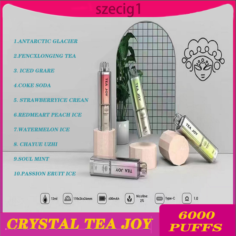 

Crystal TEA JOY 6000 puff Disposable E Cigarettes 600mAh Battery 2% Capacity 12ml With 6000 Puffs Extra Vape Pen 100% Quality Vapors Wholesale kit 10 Flavors