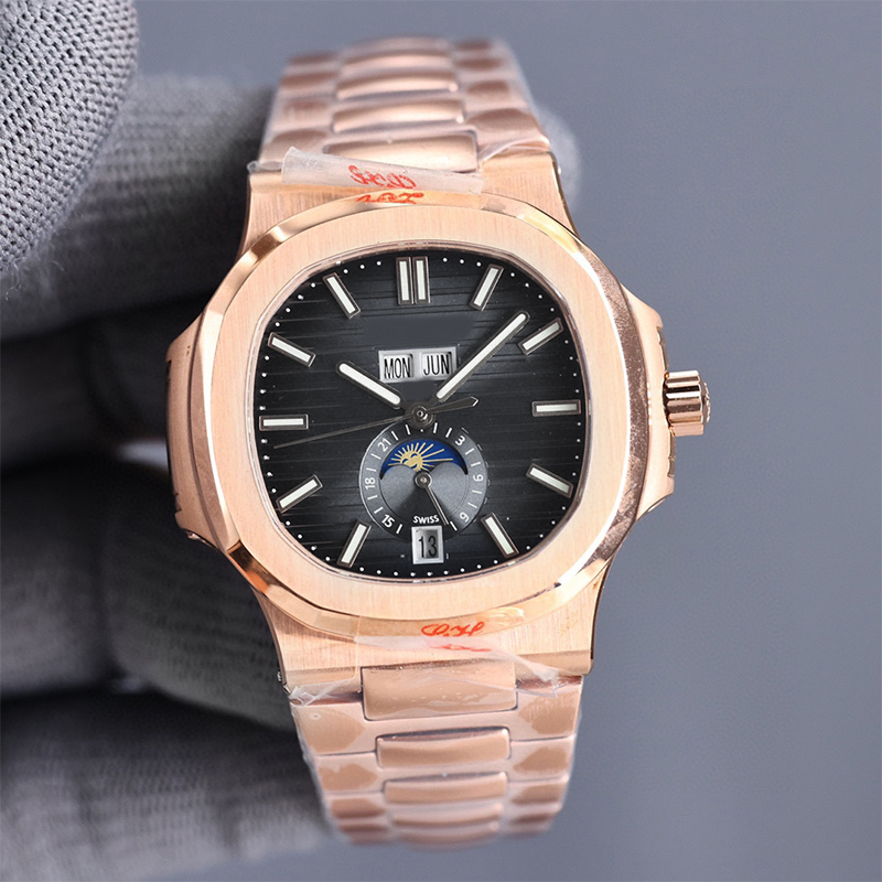 Rose Gold Elegant Watch Men's Sports Watch Luxury Automatic Mechanical Moon and Sun Automatic Date 904L Stainless Steel Watch Band Glow Wate-image-879292785