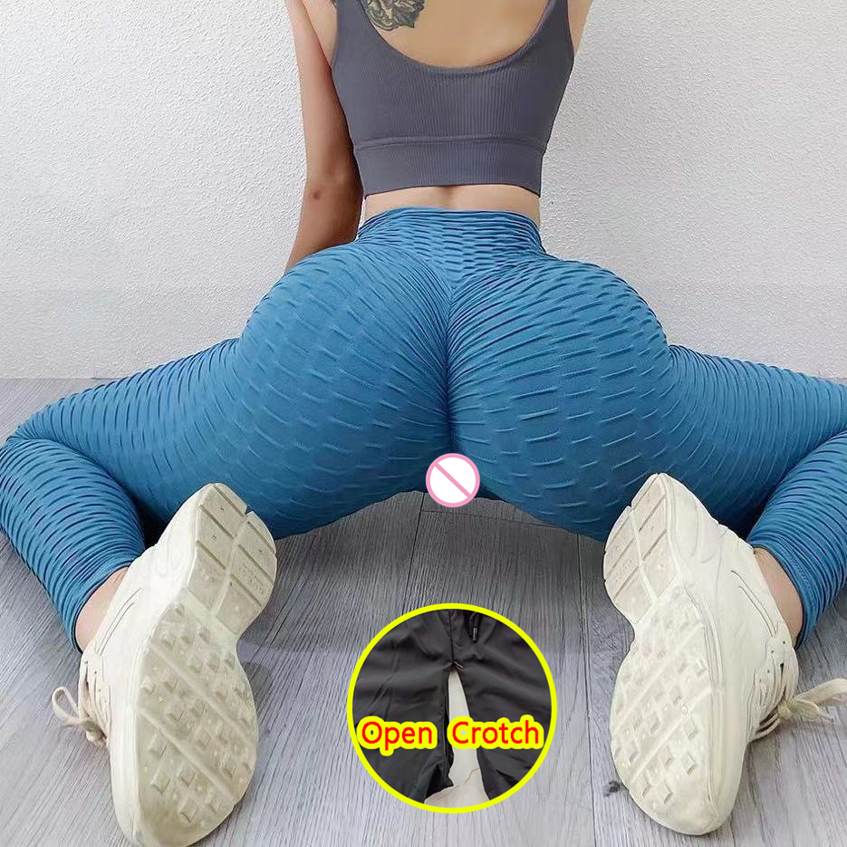 

Woman Sexy Open Crotch Leggings with Double Zippers Taking off Outdoor Sport Pant Skinny Crotchless Trousers Tight Booty Lifting, Blue