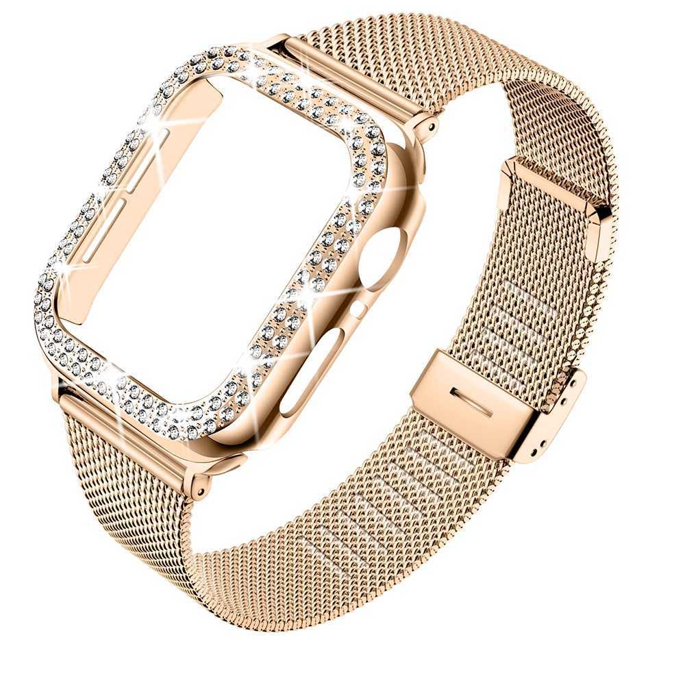 Diamond Case+Metal Strap For iWatch Band 38mm 42mm Stainless Steel Bracelet For Apple Watch 7 45mm 44mm 40mm 41mm SE Series 6 5 4 Band-image-879298027