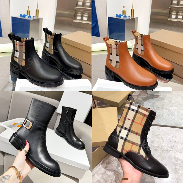Italy Luxury Brand Women Boots calfskin Ankle Boot Designer Ms House Striped boots EU35-42 With Box