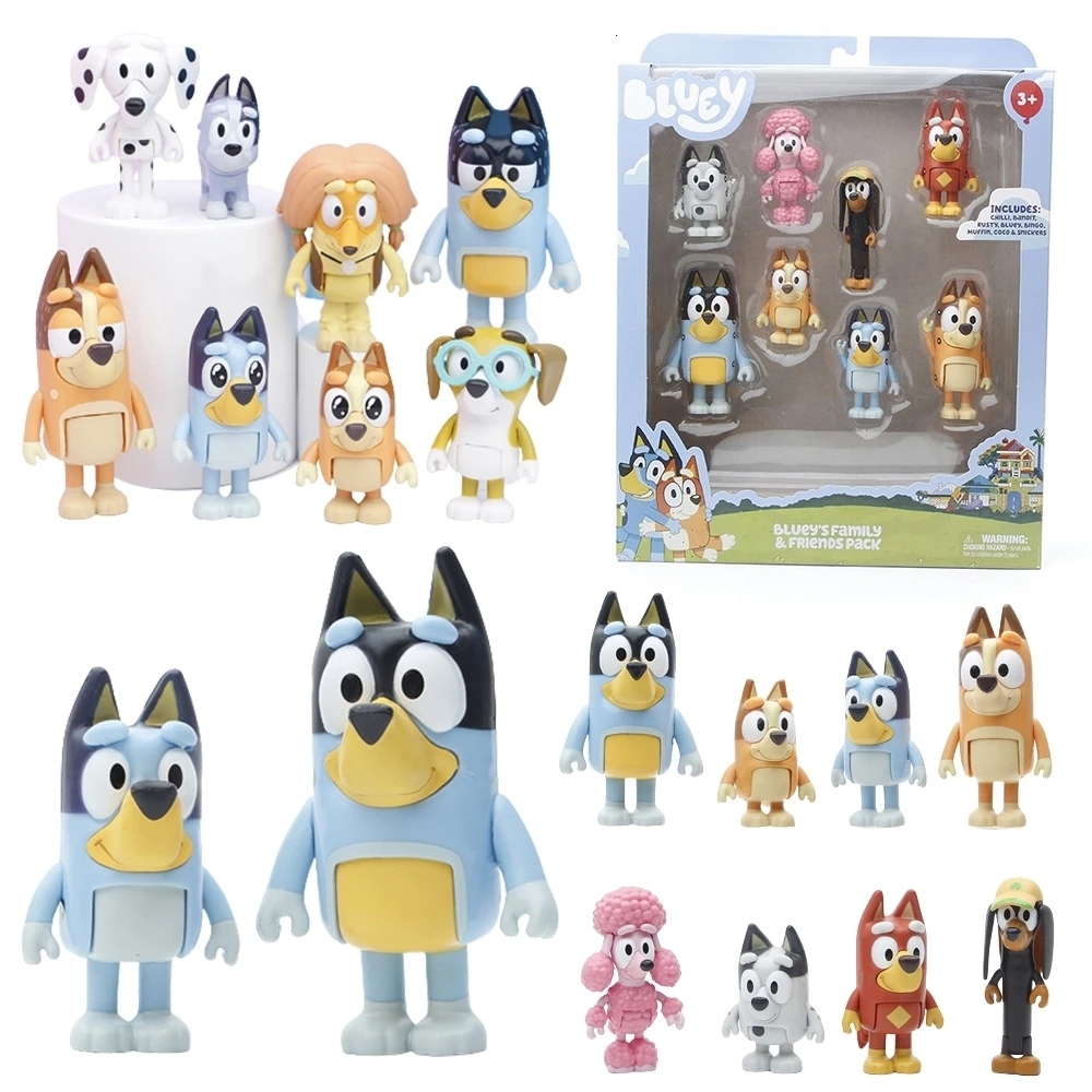 

Dolls 8 12Pcs Bluey Bingo Figure Toy The Whole Family Bandit Chilli Cartoon PVC Action Collect Model Kid Birthday Christma Gift 230625