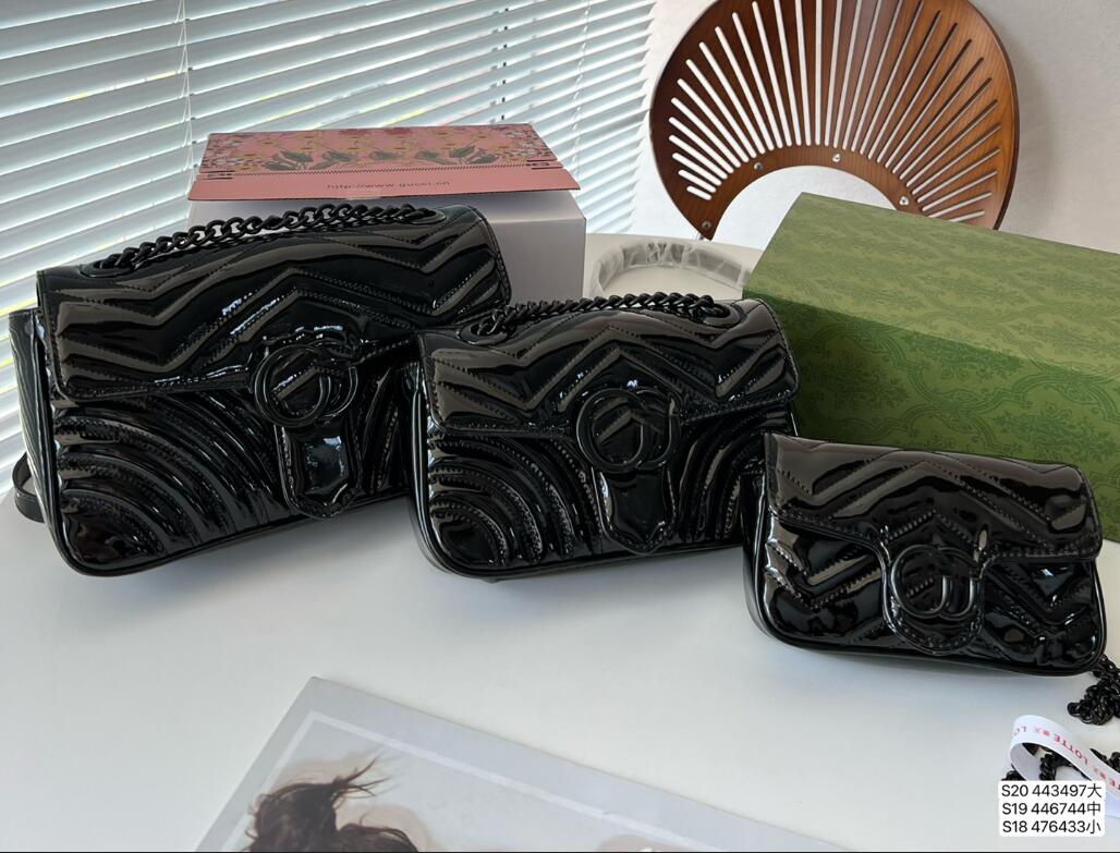 

designer bags Women Marmont Quilted Shoulder Bags 26cm 22cm 17cm Macaron Soft shiny black Patent leather With Chain Lady Classic Crossbody Bag Mini Wallet