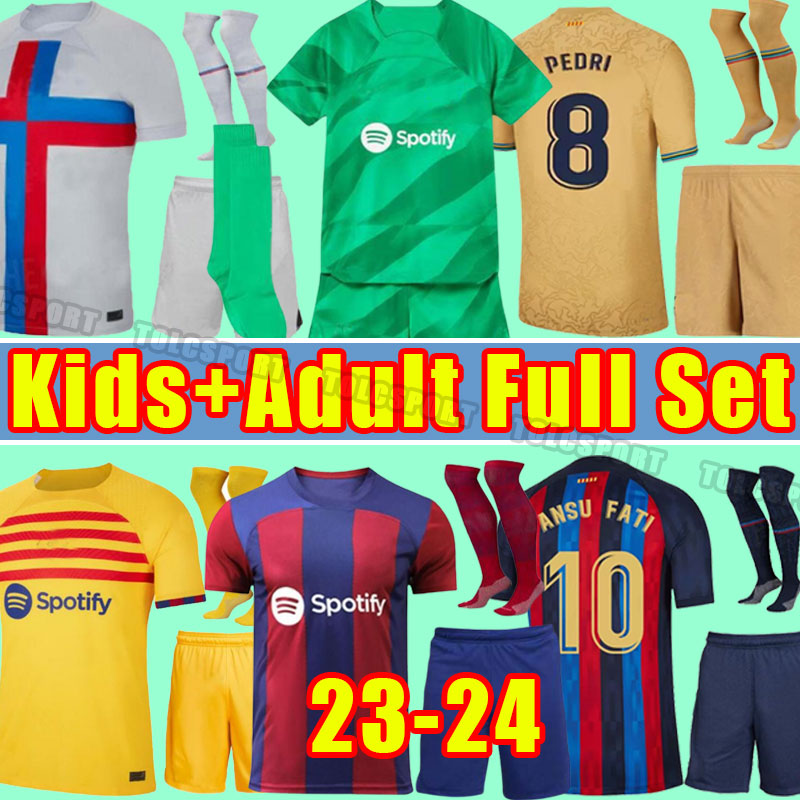 

Full Set ANSU FATI PEDRI soccer jerseys 23 24 LEWANDOWSKI GAVI ADAMA FERRAN RAPHINHA 2023 2024 barcelonas F. DE JONG DEST Men Kids child socks pants goalkeeper, 23-24 home