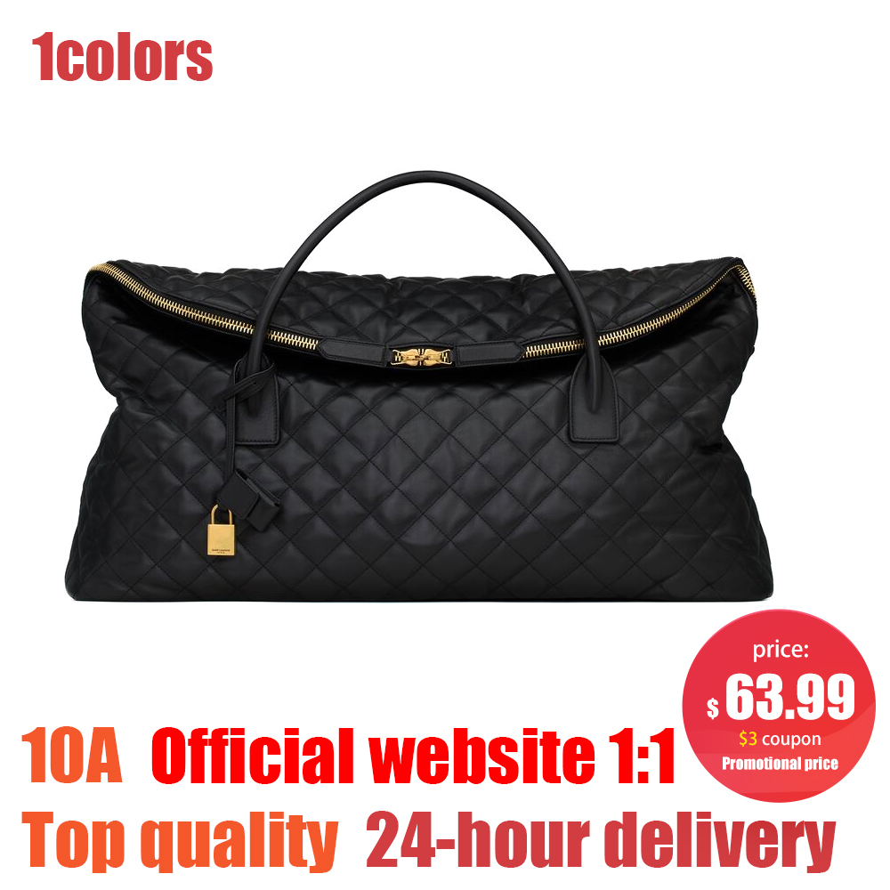 

yslity ES quilted cowhide handbags travel bag Womens men large totes clutch duffle fashion Luggage shoulder cross body Boston pochette strap purse lady weekend bags, Black