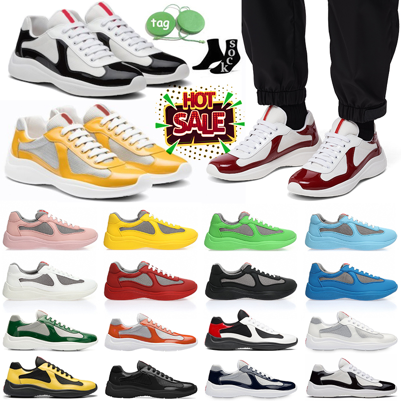 

Mens Americas Cup Patent Leather Trainer Sneaker low-top Sneakers Black White Mesh America Xl Running Shoes Pradaa for Men Runner Sport Designer Flat Shoe NO53 38-46, 45#