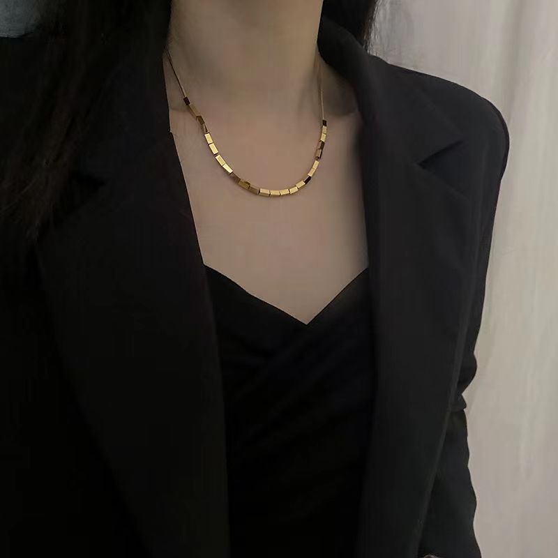 

Small Square Snake Bone Neckchain Titanium Steel Necklace Women's Summer Colorless Collar Chain 2023 New Women's Unique Design Sense