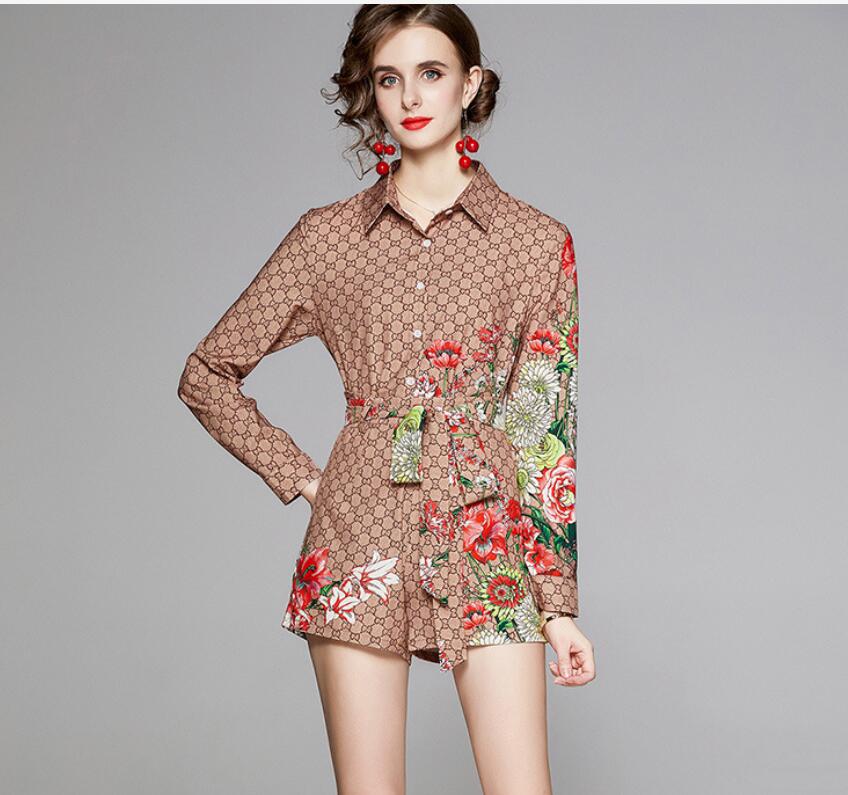 

Designer Women Two Piece Outfits Tracksuits G Print 2 Piece Shorts Set Zebra Stripe Printed Long Sleeve Button Shirts Pocket Short Pant Casual Clothes, 07