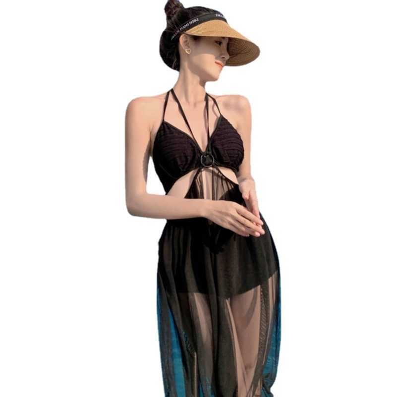 

Black Split Swimwear Women's Summer Three Piece Bikini Three Point Exposed Sexy Swimwear Small Chest Gathered to Show Large Size, 986828 white