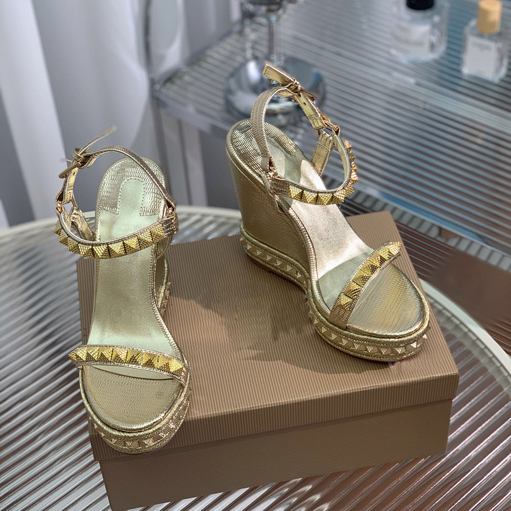 Designer - Plateforme coin sandales en cuir féminin chunky sangle à talons chaussures de sandale à talons