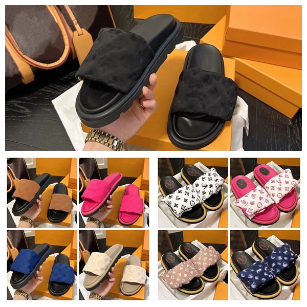 

Summer new Designer Slipper Luxurious Sandles Pool Pillow Slides Platforms Sandal For Woman Real Leather Summer Shoe size35-44