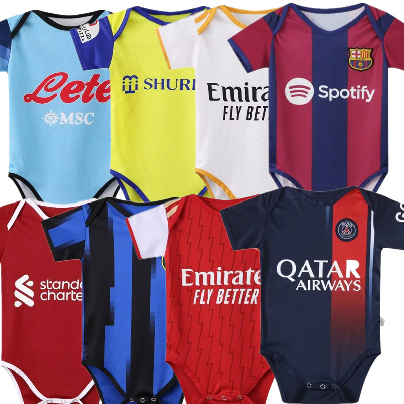 

2023 PSGs Real Baby Soccer Jersey 23 24 Madrid Barcelona Home Football Kids Kit 9-18 Months Shirt, Green