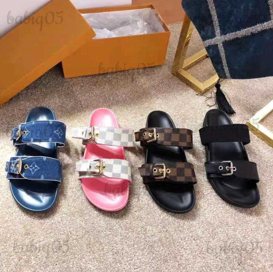 

2023 Summer Leather Sandals Beach Cork Slippers Casual Double Buckle Clogs Slides Women Slip On Flip Flop Shoes Size 35-43 Without Box babiq05