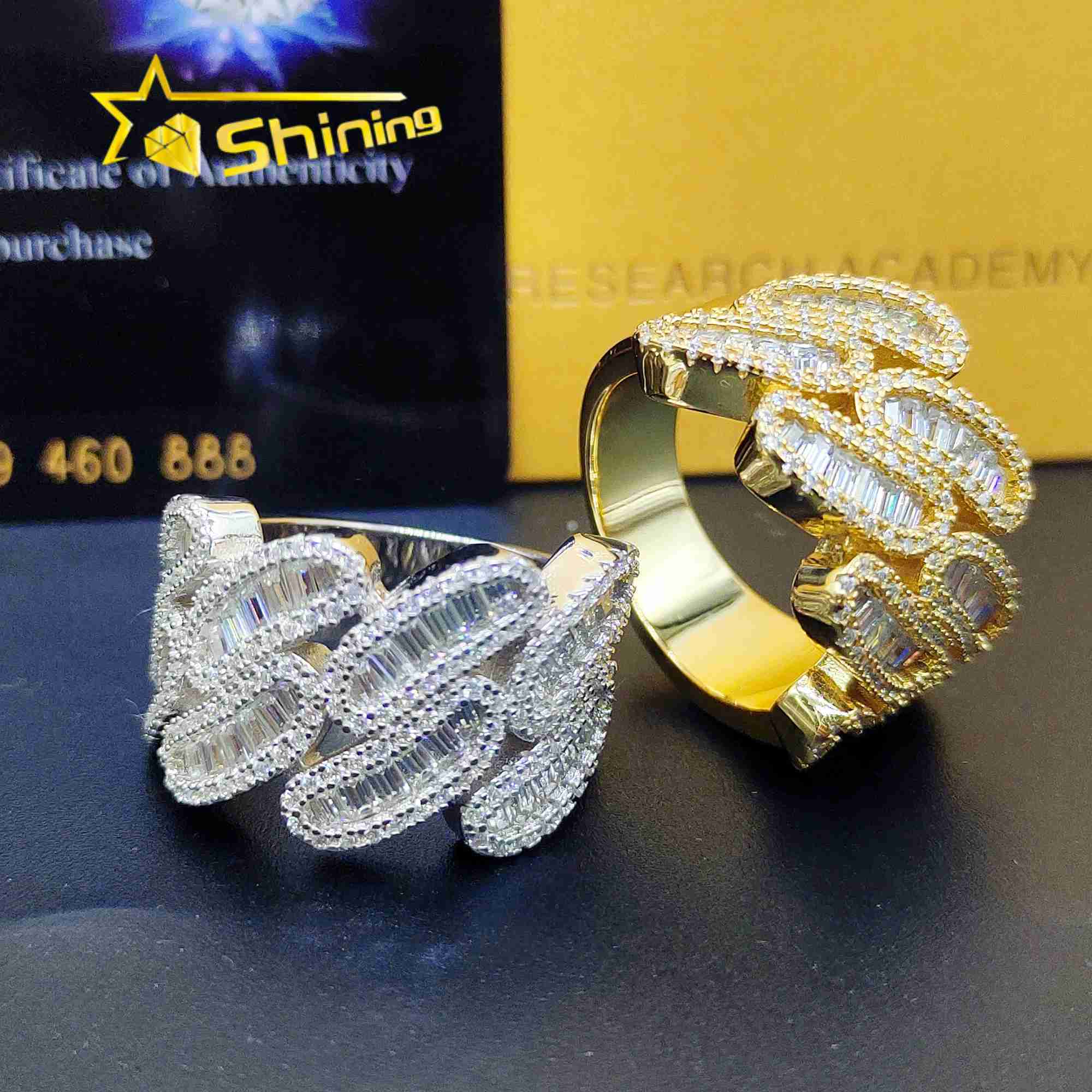 

Iced Out Cuban Ring 925 Silver D-vvs Moissanite Diamond Engagement Band Hip Hop Rappers