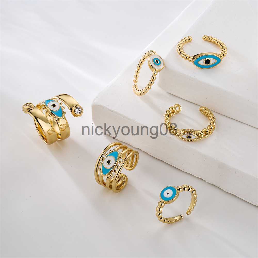 Band Rings NEWBUY Fashion Enamel Lucky Evil Eye Jewelry 2022 Trendy Gold Color Copper Open Finger Ring For Women Girl Adjustable Bijoux x0625-image-879751522