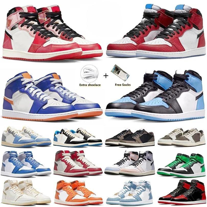

Jumpman 1 1s Basketball Shoes Spider-verse Spiderverse Origin Story UNC Toe Craft Washed Pink Heritage Lost and Found Lucky Green Patent Bred Sneakers for Men Women, Item#6