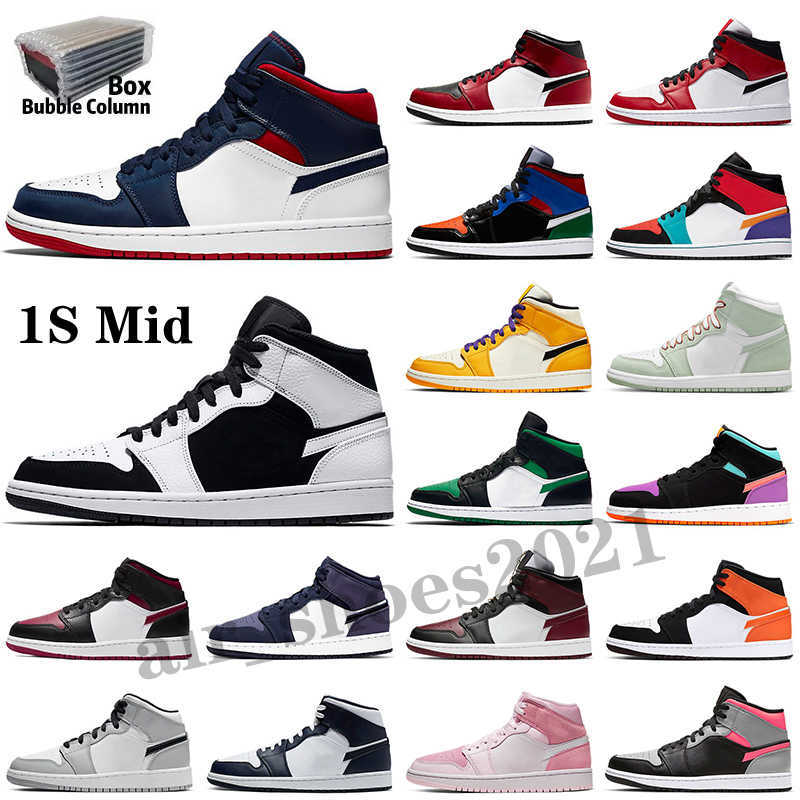 

With Box Chicago 1 1s Basketball Shoes OG Seafoam Mid Smoke Grey UNC Obsidian Wheat Dark Marina Blue Racer Lucky Green Mens Women High Sneakers Trainers Size 12, Color 23