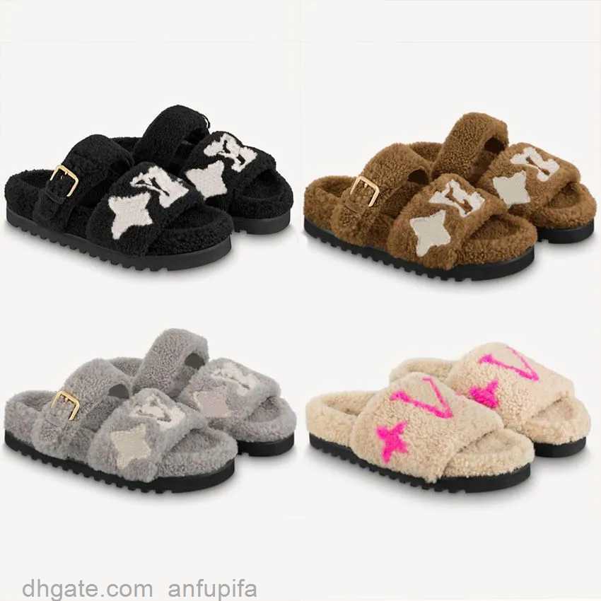

Designer Sandals Womens Black White Wool Slippers Large Letter Lambs Womens louie louise vitton louis vuitton lv Slide Slider Platform Slider Running Geta