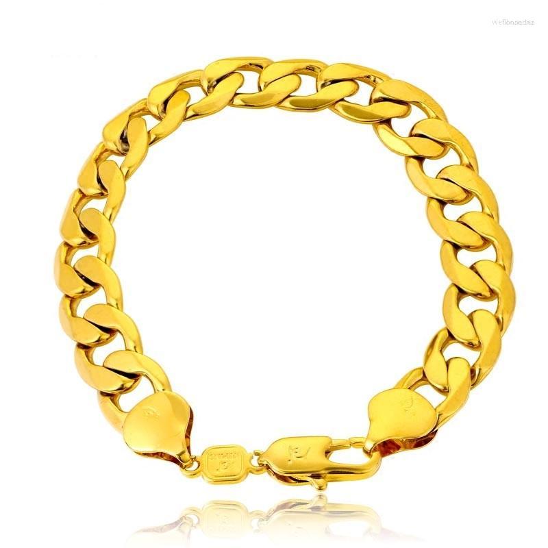 

Link Bracelets 12mm Thick Heavy Cuban Bracelet Solid Yellow Gold Filled Mens Chain 9inches