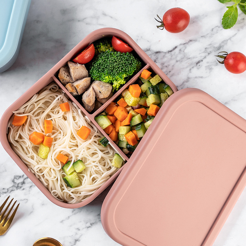 

Silicone Lunch Box Bento Box Travel Outdoors Portable Food Storage Container Kids Lunch Boxes Microwave Oven Rectangular Three-cell Container Dinnerware Sets, Customize