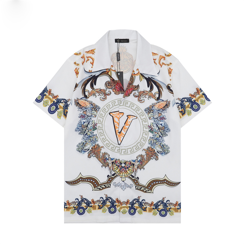 

High Quality Design Blouse Shirts Men's Camisas De Hombre Fashion Geometric Letter Print Casual Shirts Men Short Sleeve Turn Down Collar Business Dress Shirt M-3XL09