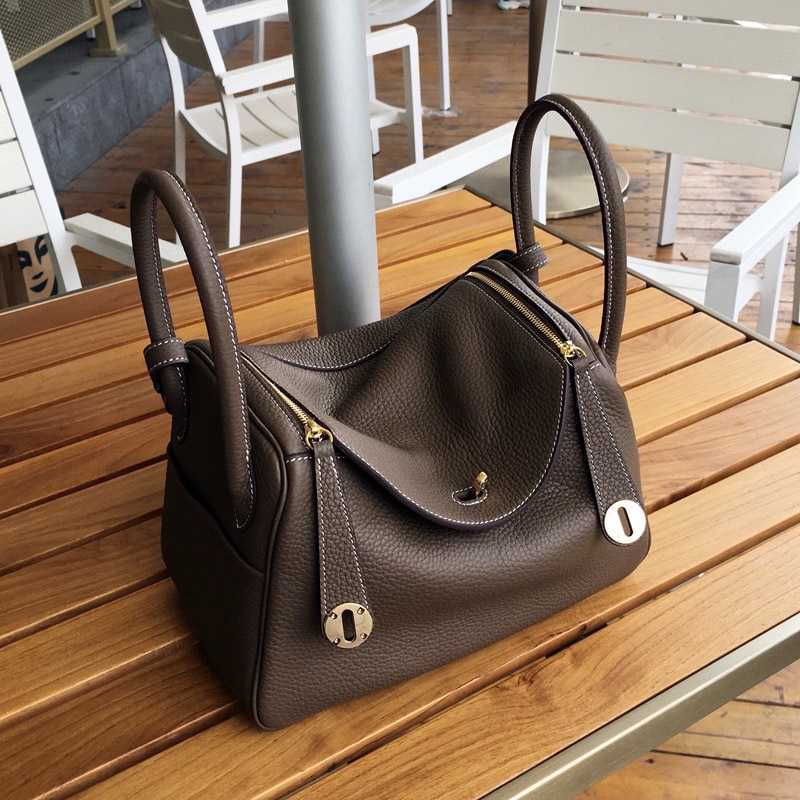 

5A Bags Lindy26 Hand sewn top layer cowhide bag with wax thread 26 doctor's bag high-end women's bag TC leather shoulder bag trendy, Elephant grey