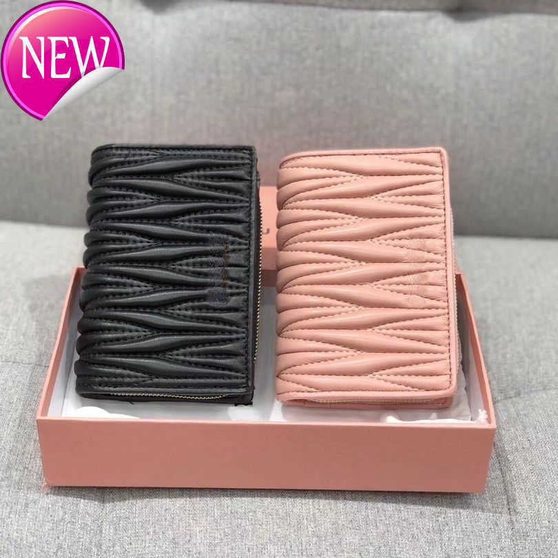 

Brand Designer Bags Clutch bag Wallet 2023 New Women's Exquisite Texture Pleated Purse Multi-function card pack Gift Box Packaging Factory Direct Sales, Pink