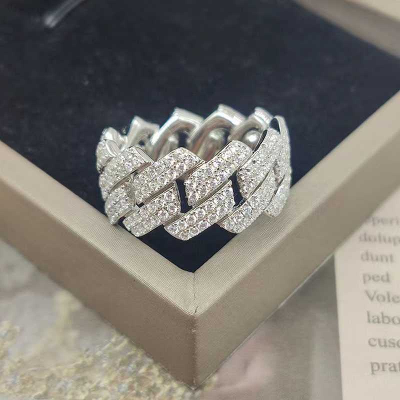 

Customized S925 Silver 2rows Hiphop Ring Iced Out Moissanite Diamond Mens Cuban Rings