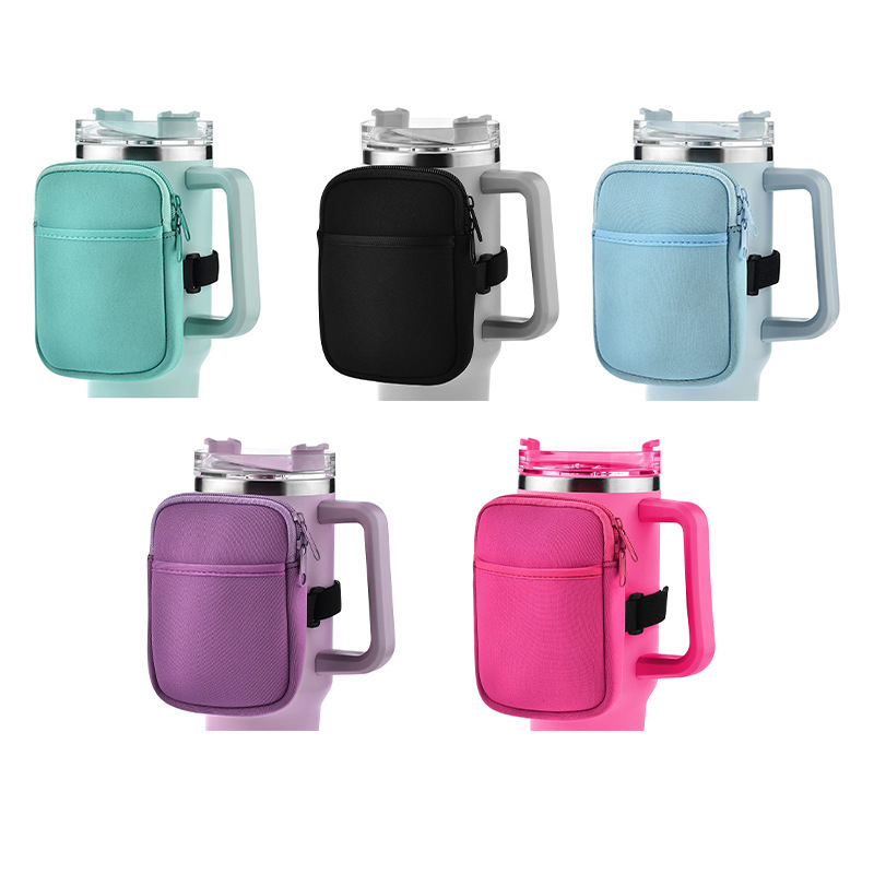 

sublimation water bottle pouch storage sleeve for 40oz tumbler coin purse car bag neoprene water bottle holder tumbler carrier bag running Sport walking arm bag, 4. khaki