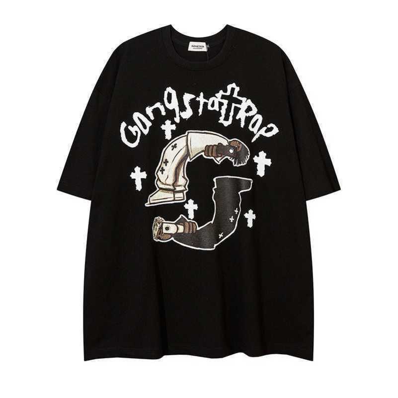 

Original trendy American street hiphop cartoon with pure cotton printing for men and women, casual and versatile for couples in a niche, White 260g