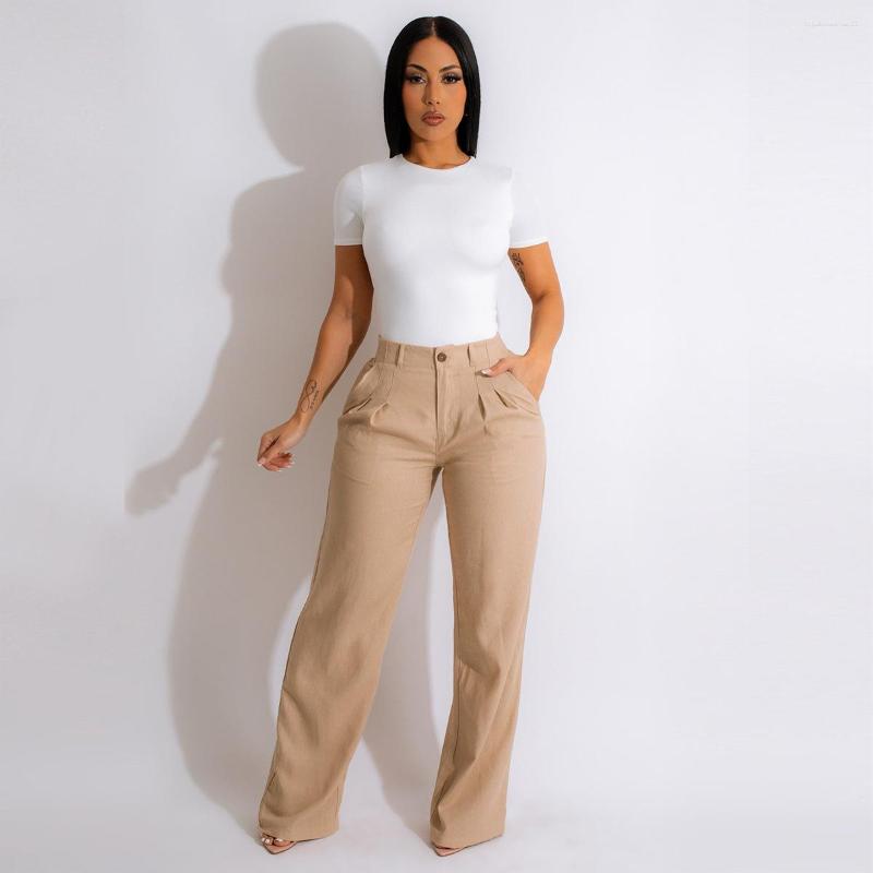 

Women' Pants Felyn 2023 Quality Solid Button Straight Long, Black